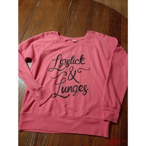 Medium LAT Pink Black Lipstick and Lunges Pullover Shirt Lightweight Sweatshirt